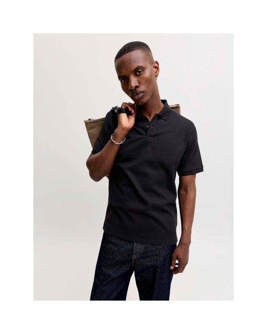 Jack & Jones Black Austin Short Sleeve Polo for men