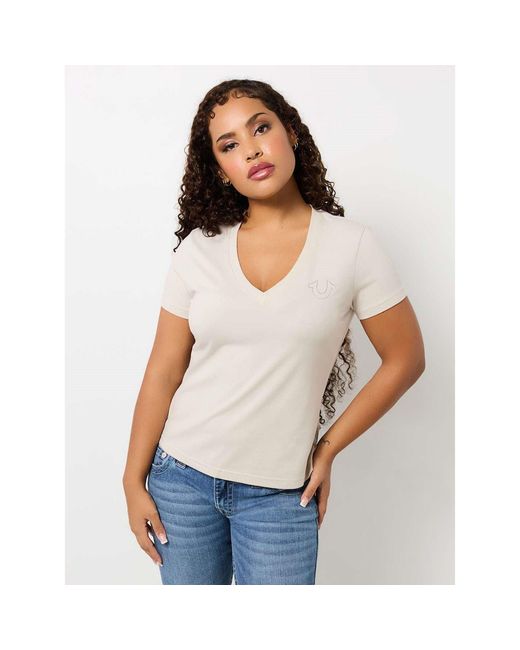 True Religion White Horseshoe V-Neck T-Shirt