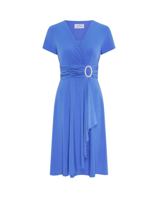 Gina Bacconi Blue Deborah Jersey Dress With Diamonte Trim