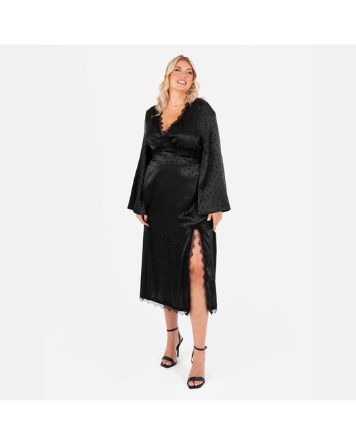 Lovedrobe Black Polka Dot Satin Skirt With Lace Trims