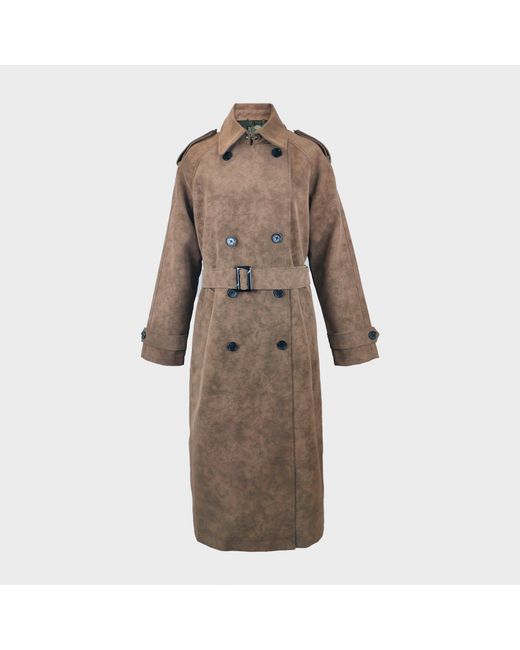 Biba Brown Suede Long Sleeve Calf Length Faux Leather Jacket