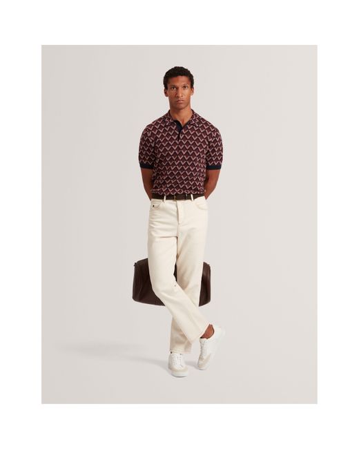 Ted Baker Red Jacquard Short-Sleeve Polo Shirt for men