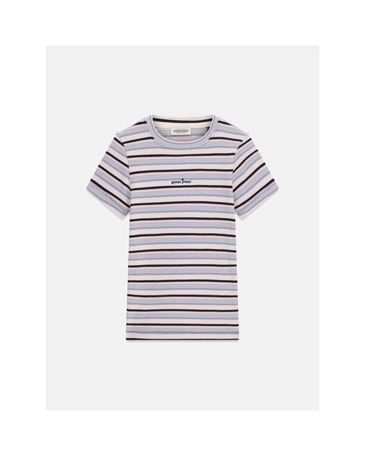 Guess Multicolor Star Embroidered Cotton Rib Stripe Slim Fit T-Shirt
