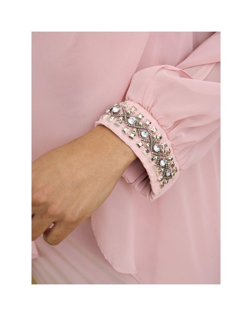 Gina Bacconi Pink Lexie Embellished Cuff Chiffon Dress