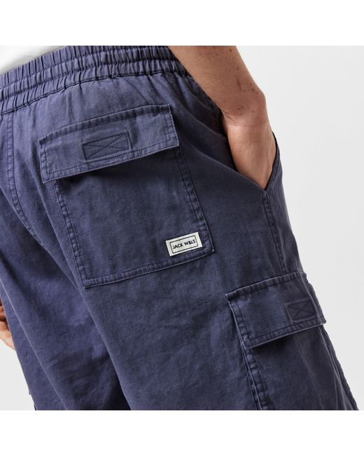 Jack Wills Blue Linen Cargo Tracksuit Shorts for men