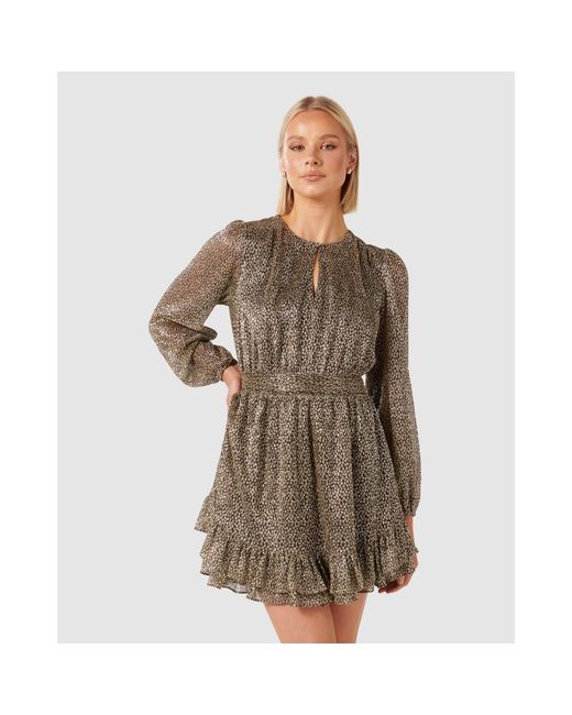 Forever New Natural Goldie Long Sleeve Plisse Mini Dress