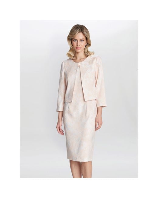 Gina Bacconi White Lily Jacquard Shift Dress And Bolero