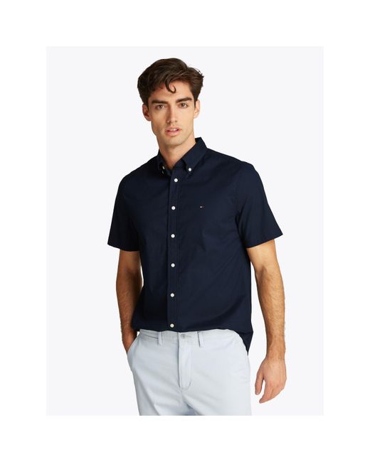 Tommy Hilfiger Blue Flex Short Sleeve Shirt for men