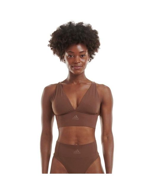 Adidas Brown Active Seamless Micro Stretch Long Line Plunge Bra