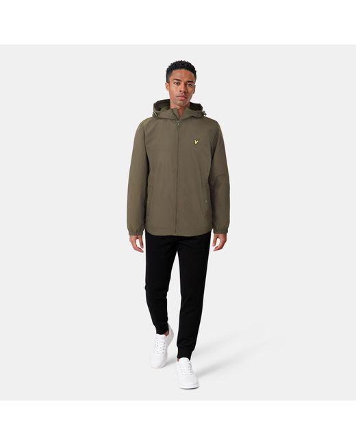 Lyle & Scott Green Zip Through Cotton Wind Resistant Long Sleeve Hooded Rain Anorak for men