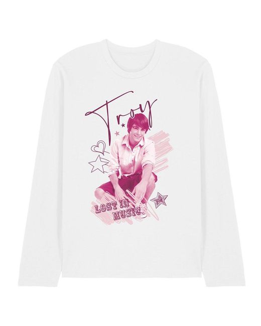 Disney Pink High School Musical Troy Long Sleeve T Shirt Whit for men