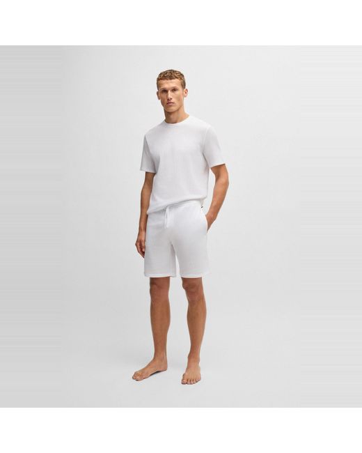 Boss White Bodywear Waffle T-Shirt With Structured Design for men