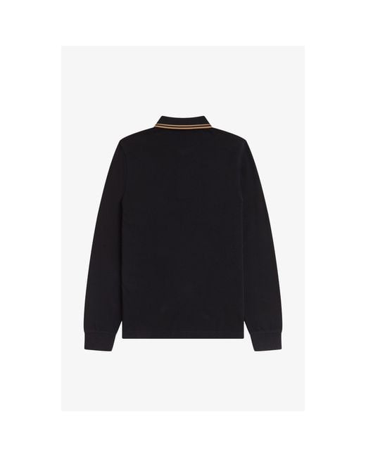 Fred Perry Blue Long Sleeve Twin Tipped Polo Shirt for men