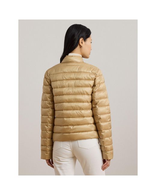Ralph Lauren Natural Metallic Quilted Duck Down Long Sleeve Short Puffer Jacket