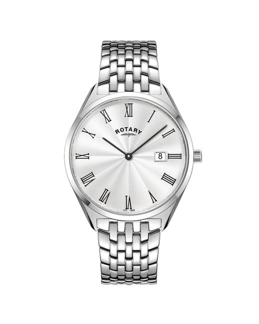 Rotary Metallic Ultra Slim Dial Ss Bracelet Wat for men