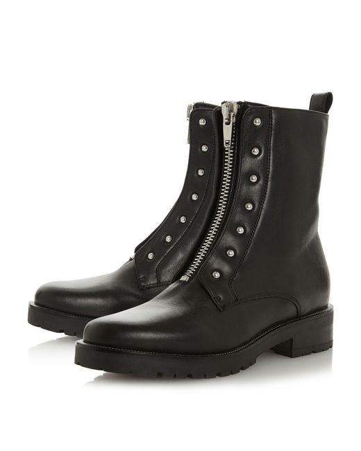 Dune Black Raffi Studded Buckle Biker Boots