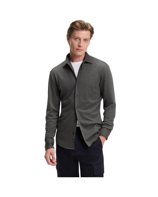 Boss Gray Rudy Double Breasted Lyocell Long Sleeve Slim Fit Shirt for men