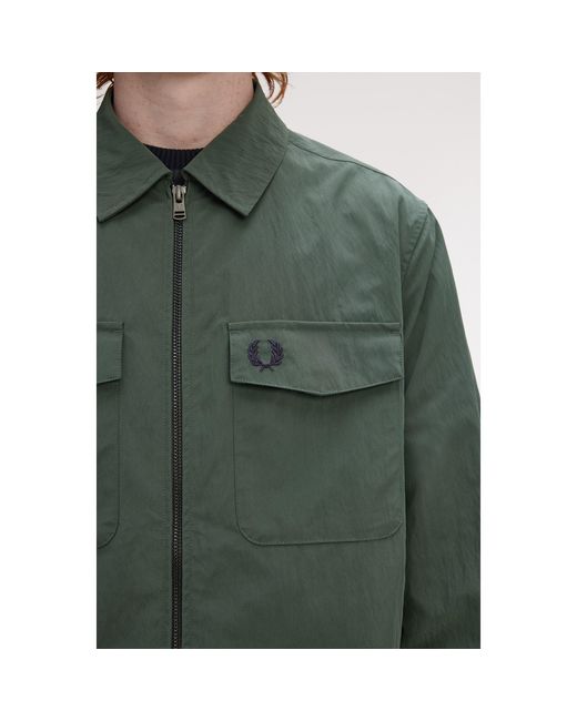 Fred Perry Green Long Sleeve Zip Overshirt for men