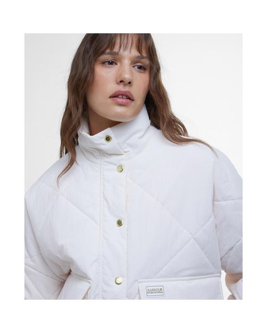 Barbour White Zola Long Sleeve Stand Collar Quilted Jacket