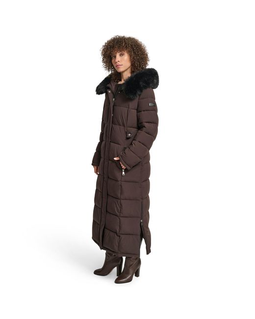 DKNY Brown Longline Long Puffer Jacket
