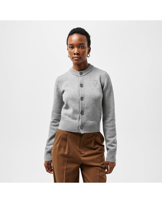 AMI Gray Knitted Relaxed Fit Cardigan