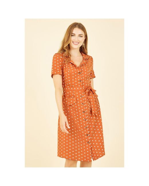 Yumi' Orange Spot Retro Shirt Dress