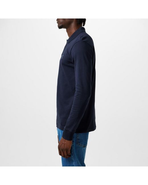 Boss Blue Passerby Premium Cotton Long Sleeve Polo Shirt With Logo Detail for men