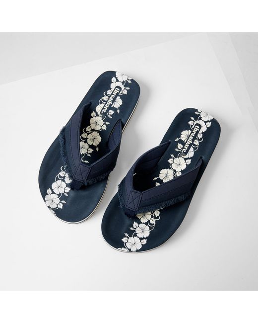 Threadbare Blue Fringe Detail Toe Post Sandals for men