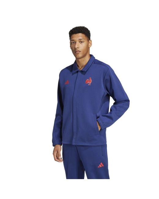 Adidas Blue France Rugby Performance Rugby Jacket for men