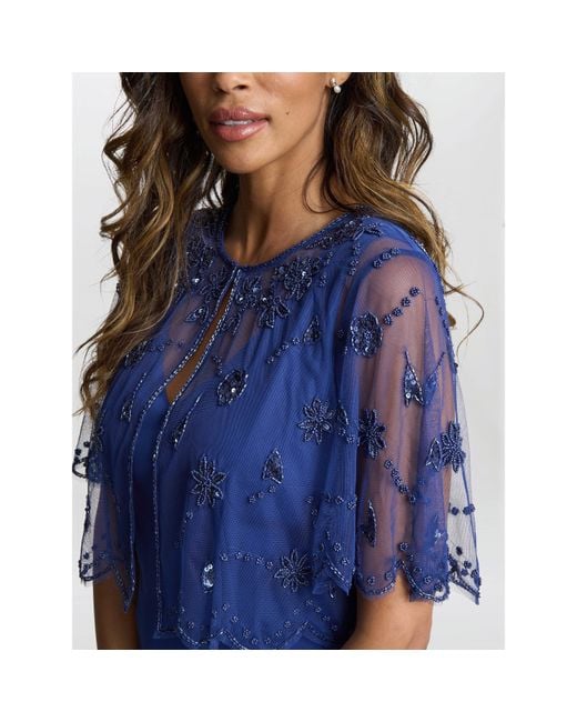 Gina Bacconi Blue Theresa Beaded Bolero Jacket Shift Dress