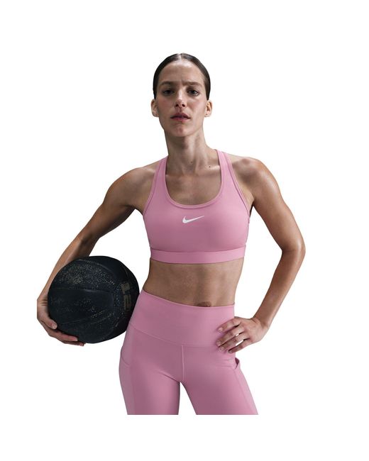 Nike Pink Swoosh Medium-Support 1-Piece Pad Sports Bra