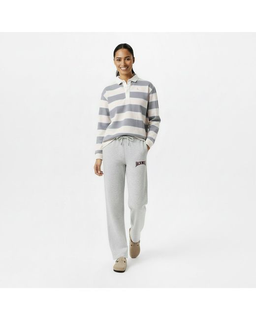 Jack Wills Gray Cotton Polo Neck Long Sleeve Oversized Fit T-Shirt