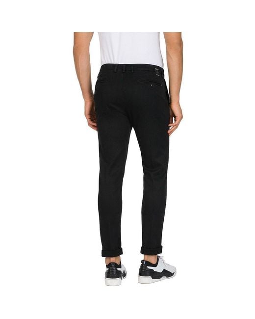 Replay Black Hyperflex Zeumar Slim Chinos for men