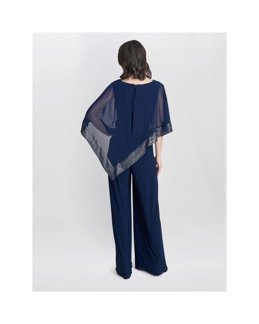 Gina Bacconi Blue Eve Asymmetrical Cape Jumpsuit