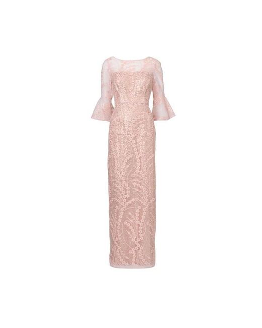 Adrianna Papell Pink Sequin Embroidered Gown