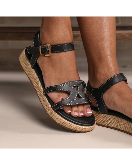 Where's That From Black Pu Sofia Wide Fit Flatform Sandal
