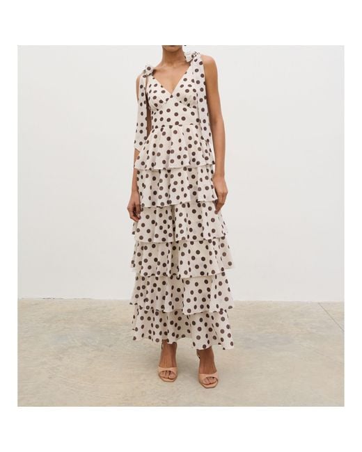 Pretty Lavish Natural Fiore Tie Ruffle Long Maxi Dress
