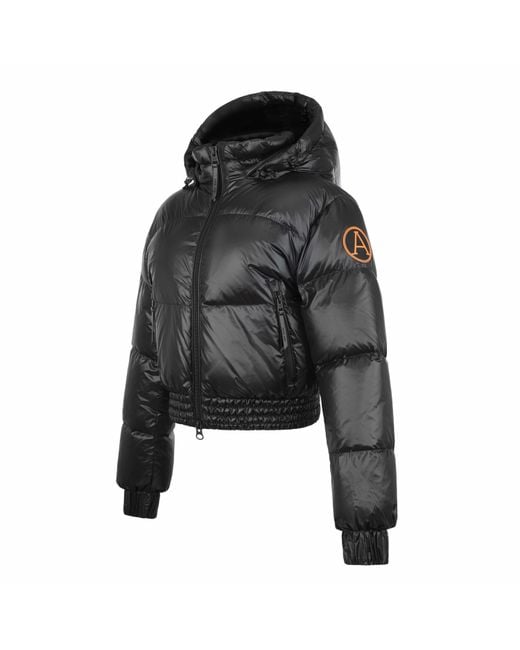 ARCTIC ARMY Black Yukon Cropped Hooded Funnel Neck Short Puffer Jacket