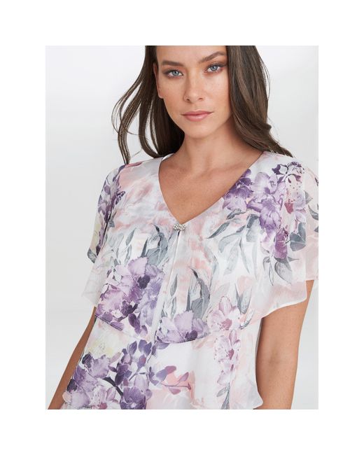 Gina Bacconi White Chloe Floral Print Tiered Dress