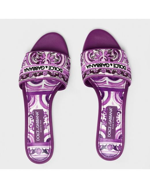 Dolce & Gabbana Pink Embroidered Majolica Logo Sandals