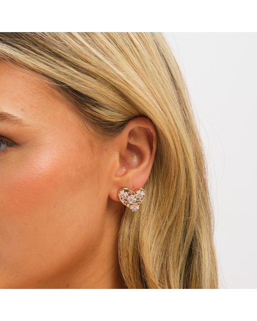 Jon Richard Metallic Plated Floral Encrusted Heart Clip Earrings