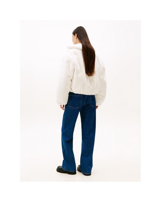 Tommy Hilfiger White Tj Fauxfur Bomber Shearling Jacket