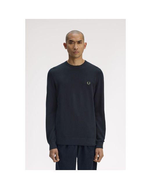 Fred Perry Blue Pique Crew Neck Jumper for men