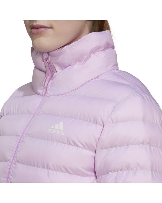 Adidas Purple Itavic Three Stripe Water-Repellent Long Sleeve Bomber Jacket