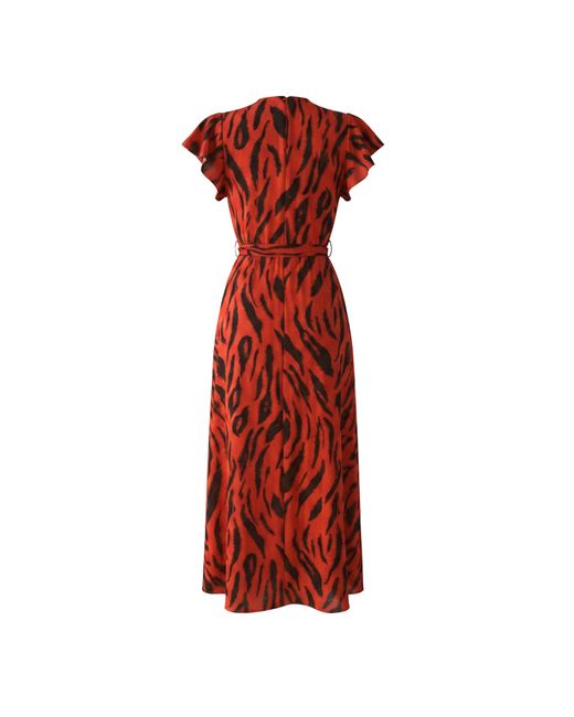 AX Paris Red Tiger Print Flutter Sleeve Belted Wrap Midi Dress