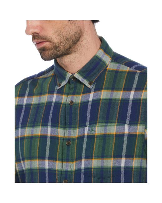 Original Penguin Ecoverotm Blend Plaid Flannel Shirt In Medieval Blue for men