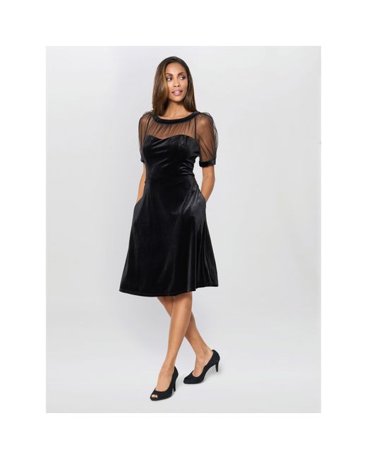 Gina Bacconi Black Capri Velvet Dress With Sheer Shoulders