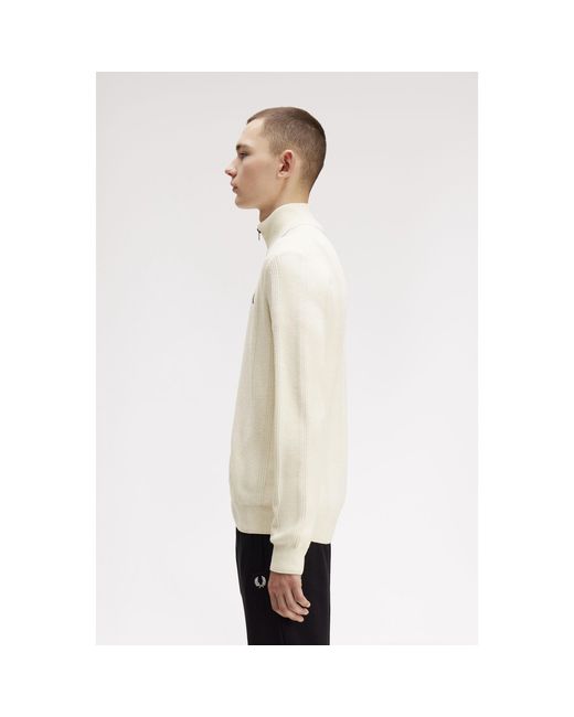 Fred Perry Natural Textured Full-Zip Knitted Top for men