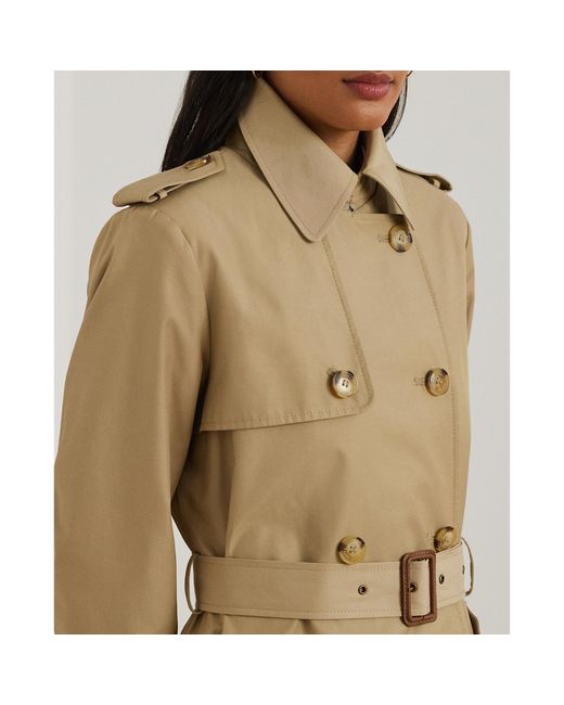 Ralph Lauren Natural Double Breasted Belted Cotton Knee Length Long Sleeve Trench Coat