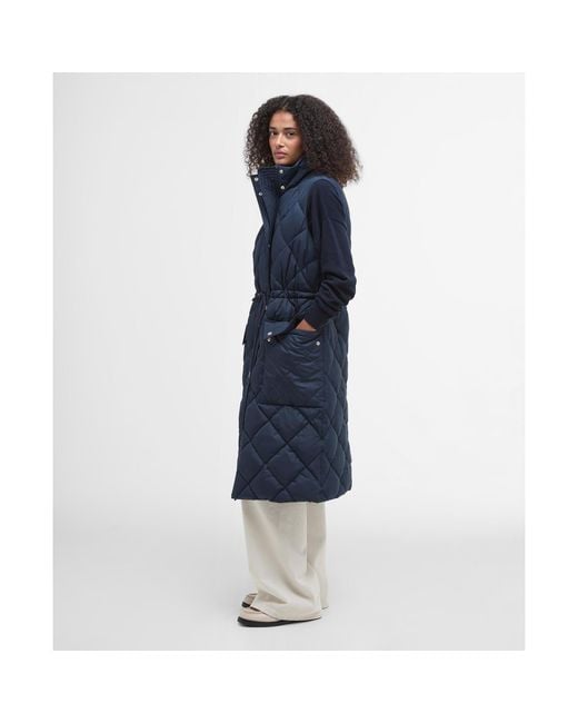 Barbour Blue Rita Longline Diamond Quilted Gilet